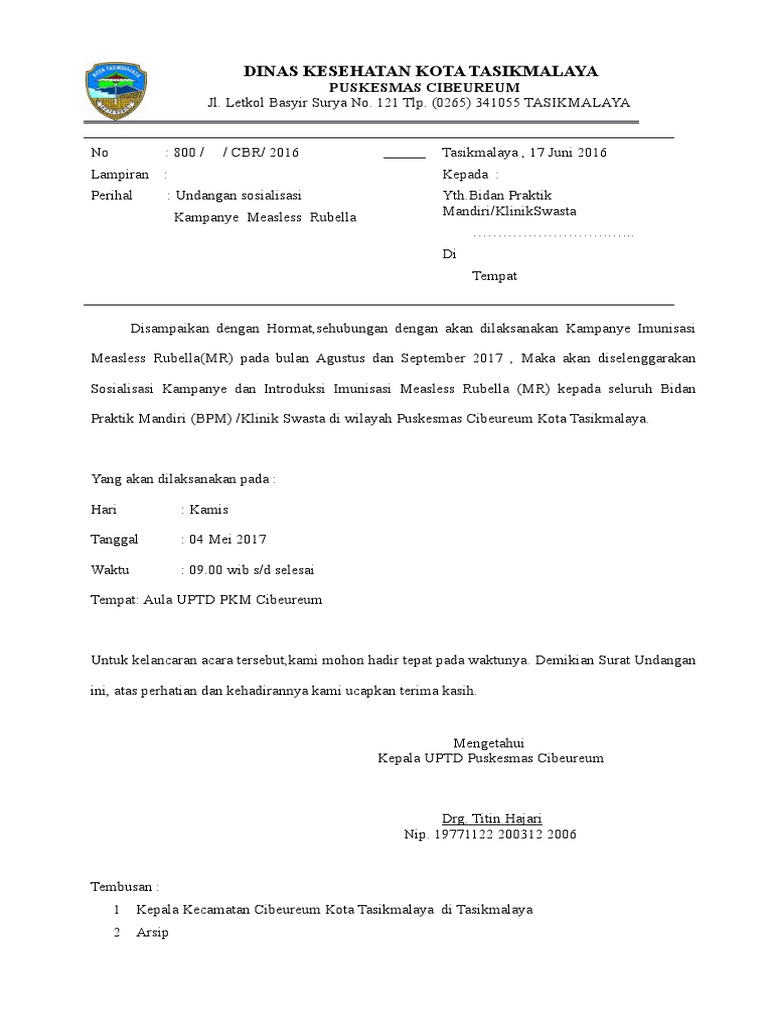 Surat Undangan Sosialisasi Kampanye Measless Rubella