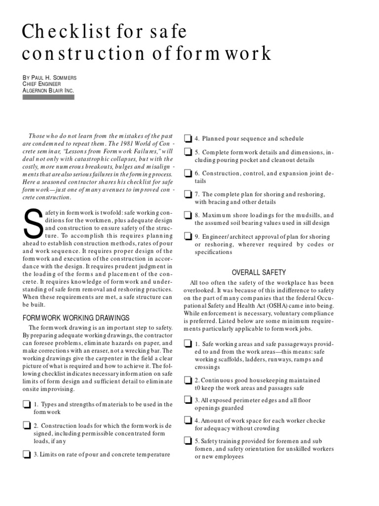 Concrete Construction Article PDF - Checklist For Safe Construction of ...