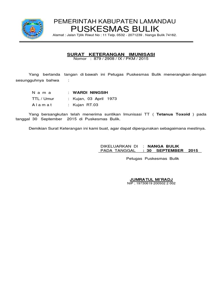Contoh Surat Keterangan Imunisasi Contoh Surat Dan Format Surat
