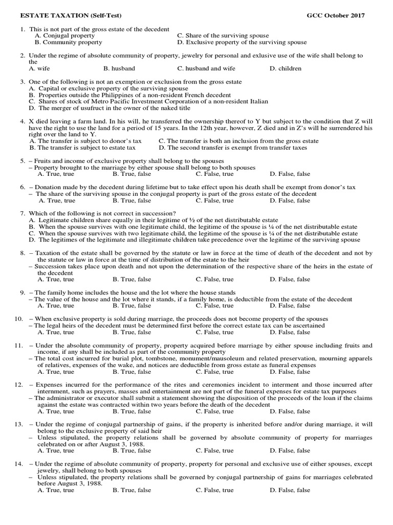 Estate Taxation Self-Test Guide | PDF | Estate Tax In The United States ...