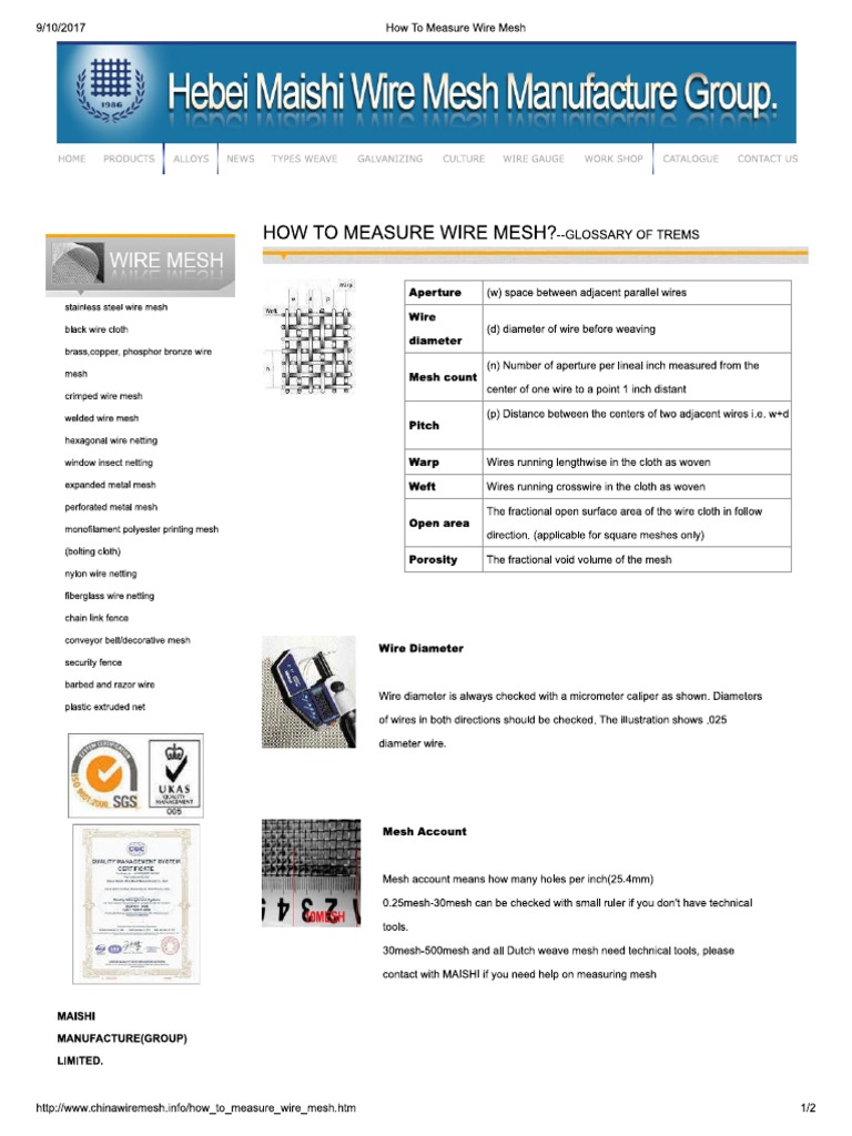 Wire Mesh Size Measurement Guide | PDF