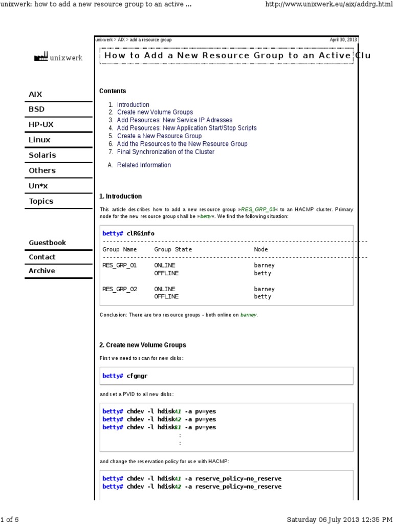 Add Resource Group to HACMP Cluster | PDF | Ip Address | Internet Standards
