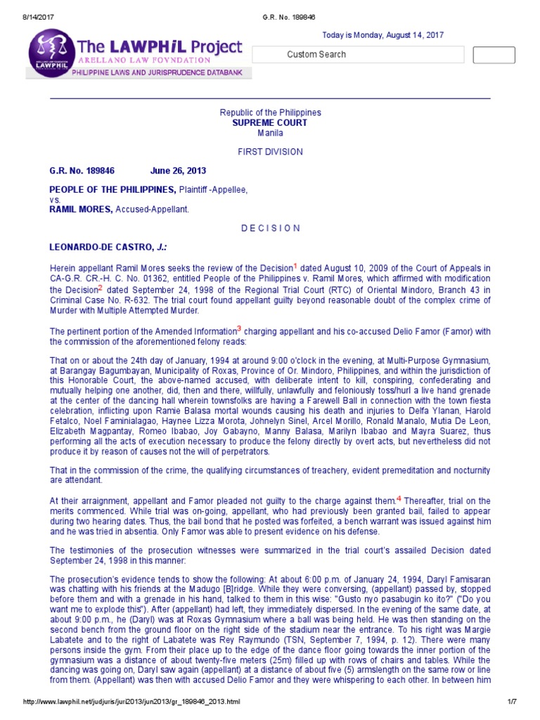Supreme Court Ruling on Ramil Mores Case | PDF | Acquittal | Murder