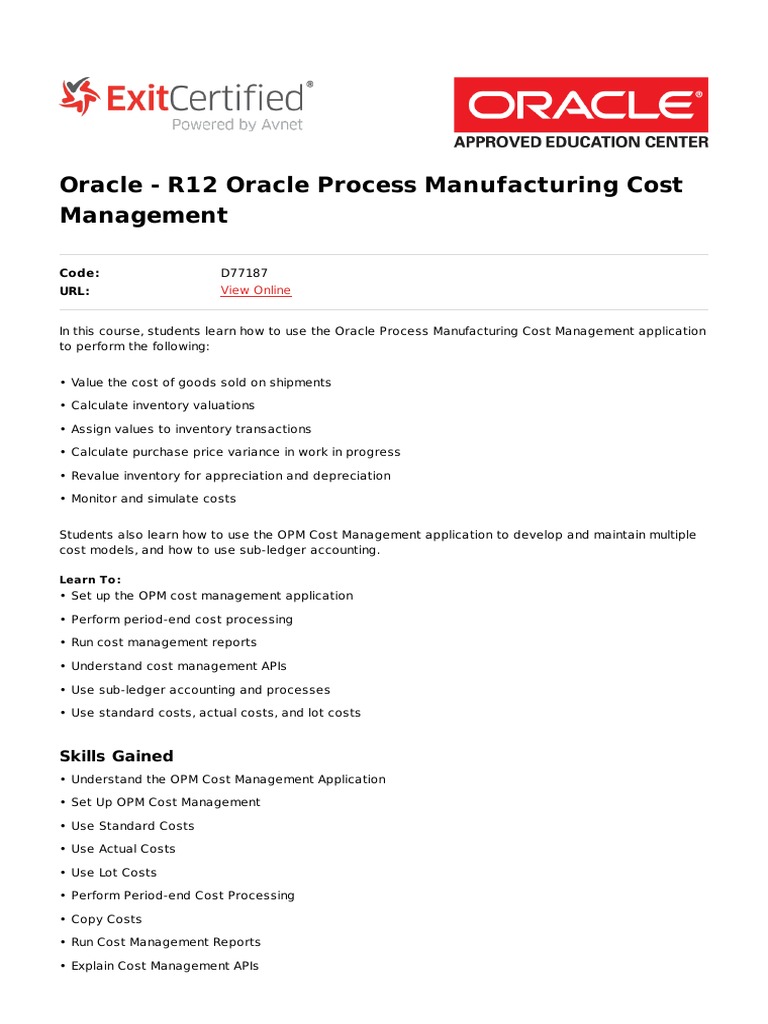 R12 Oracle Process Manufacturing Cost Management | PDF | Cost ...