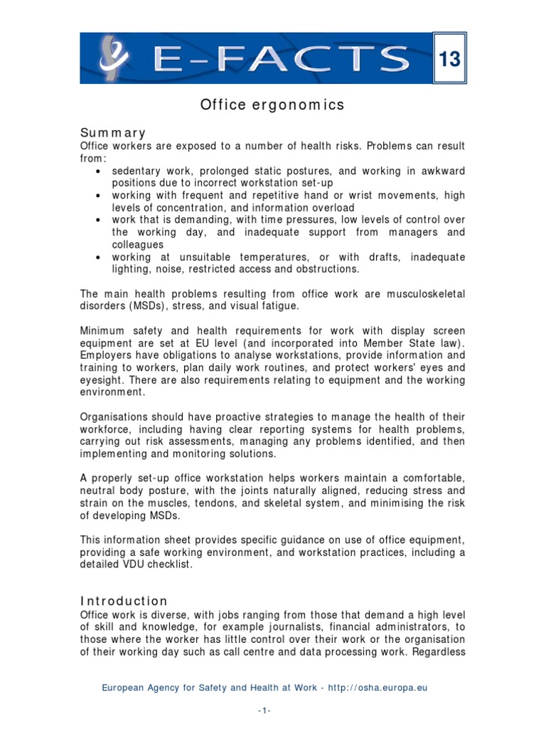 Office Ergonomics | PDF | Computing And Information Technology | Labour