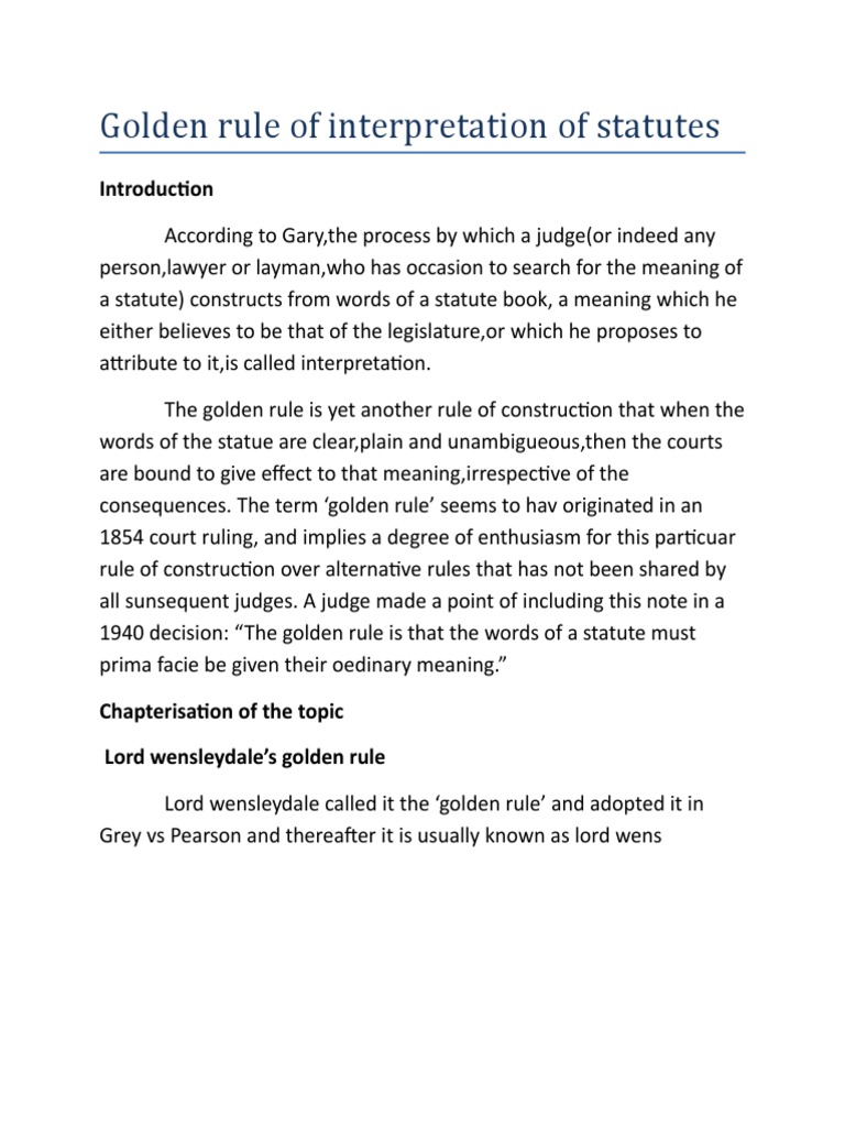 Golden Rule of Interpretation of Statutes PDF