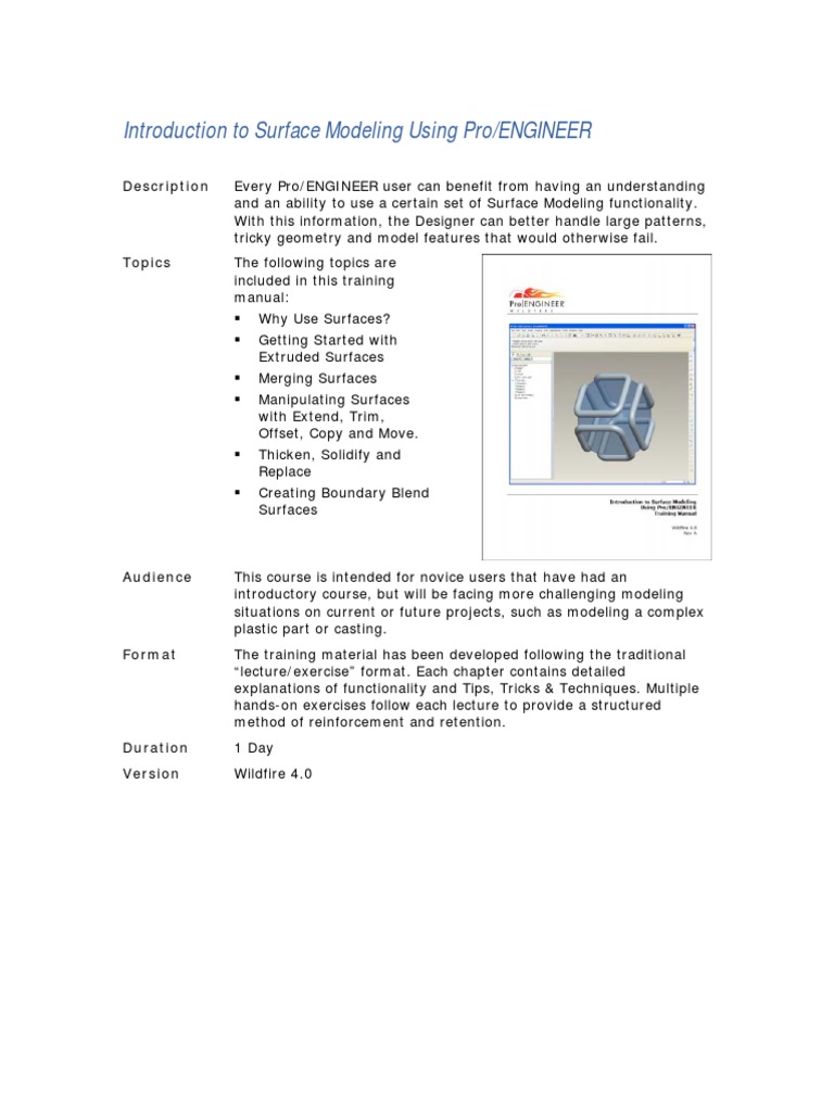 Pro/ENGINEER Surface Modeling Guide | PDF