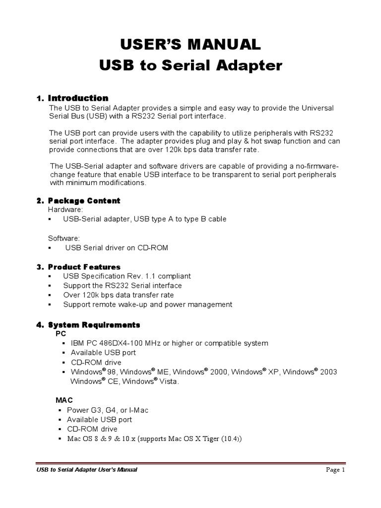 USB To Serial Adapter Manual PDF | PDF