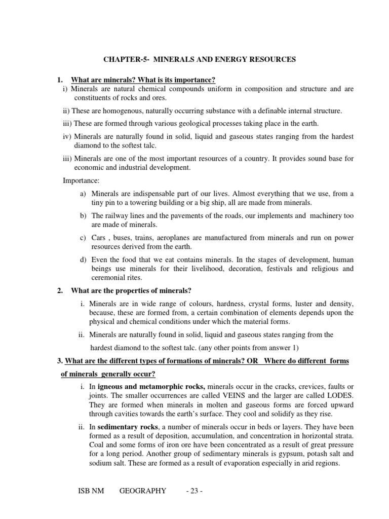 Chapter-5-Minerals and Energy Resources 1. What Are Minerals? What Is ...