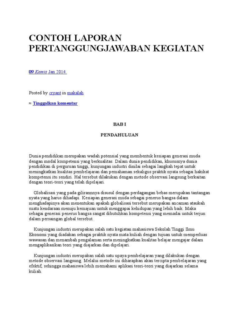 Contoh Laporan Pertanggungjawaban Kegiatan