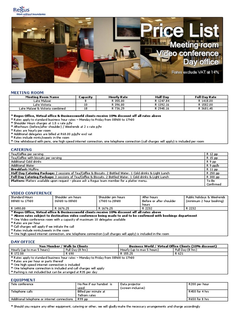 Regus Lakeview_Meeting Room Price List Workweek And Weekend Business