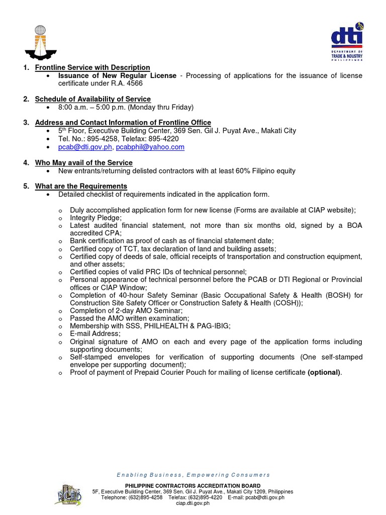 PCAB License Issuance Process Guide | PDF | Fee | Government