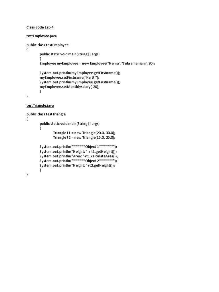 Code Lab 4: Employee and Triangle Tests | PDF