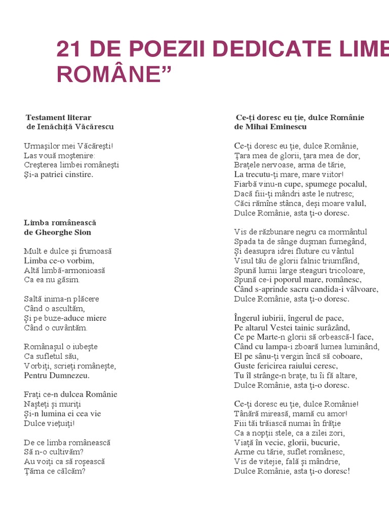 Highland Delegate Glare 21 de Poezii Dedicate Limbii Române | PDF