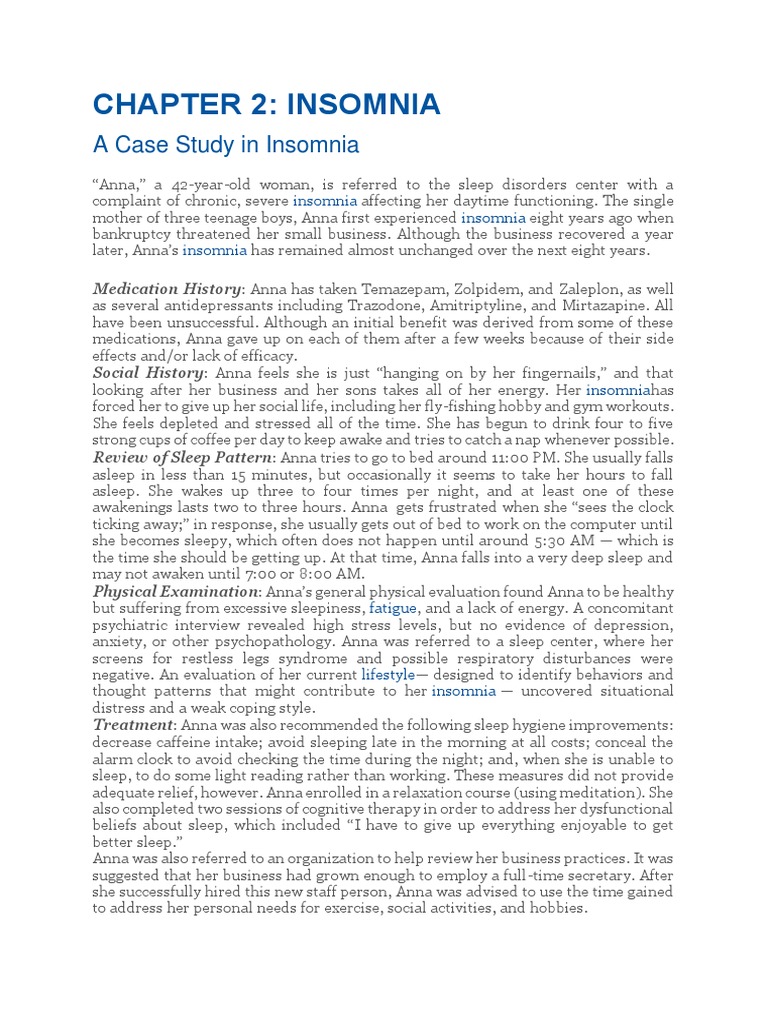 Insomnia Case Study: Anna's Journey | PDF | Wellness | Lifestyle