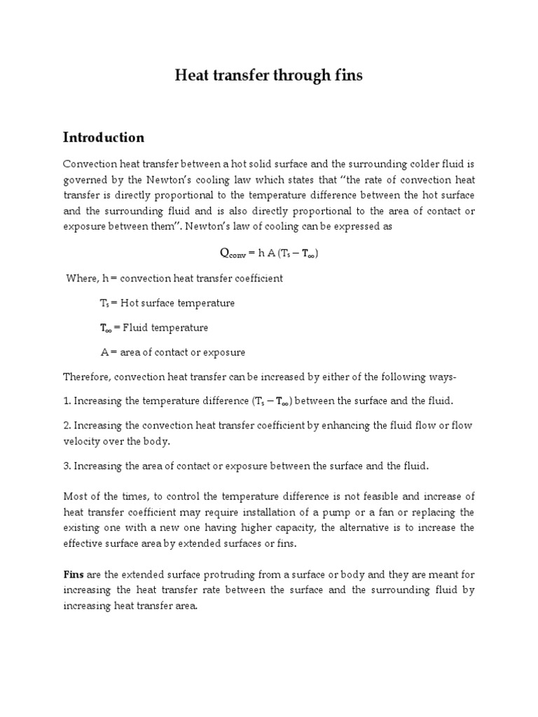 Understanding Heat Transfer with Fins | PDF | Heat Transfer | Convection
