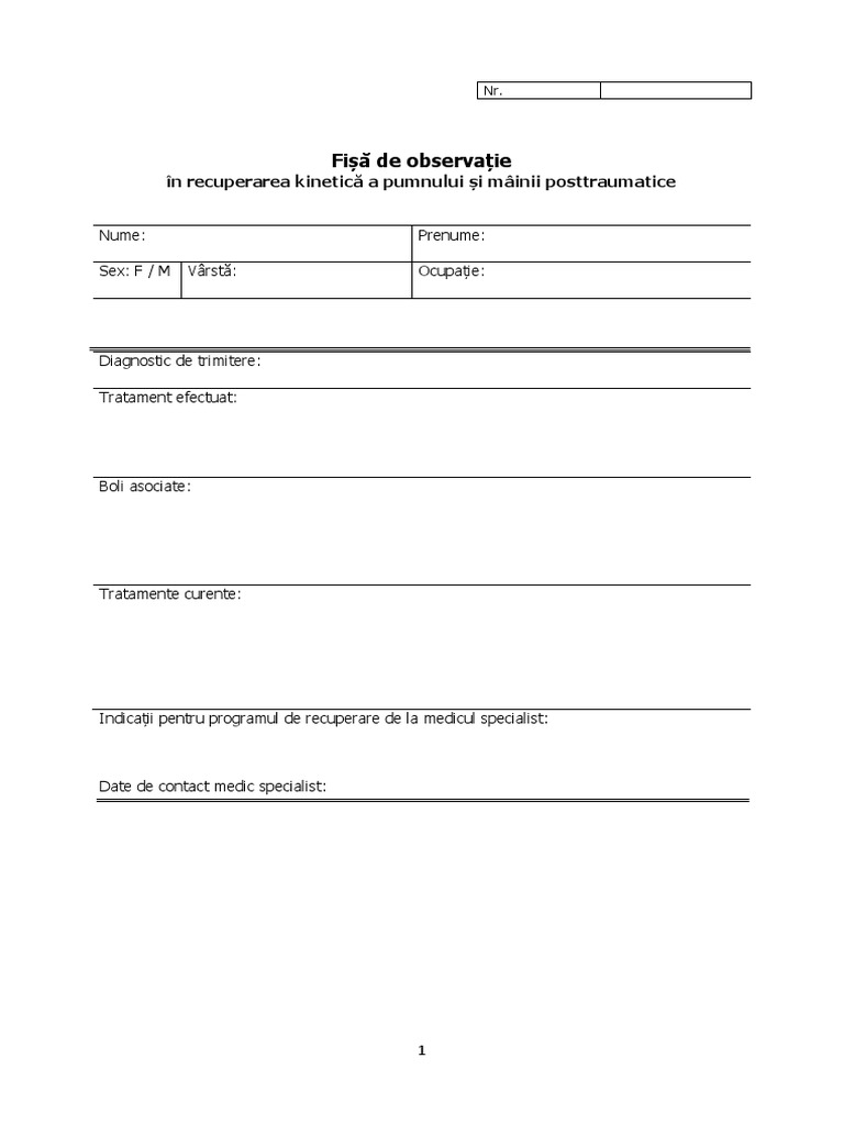 Model Fisa de Observatie Mana Kinetoterapie | PDF