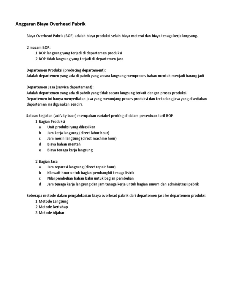 Temu 10 Soal Anggaran Bi Overhead Pabrik