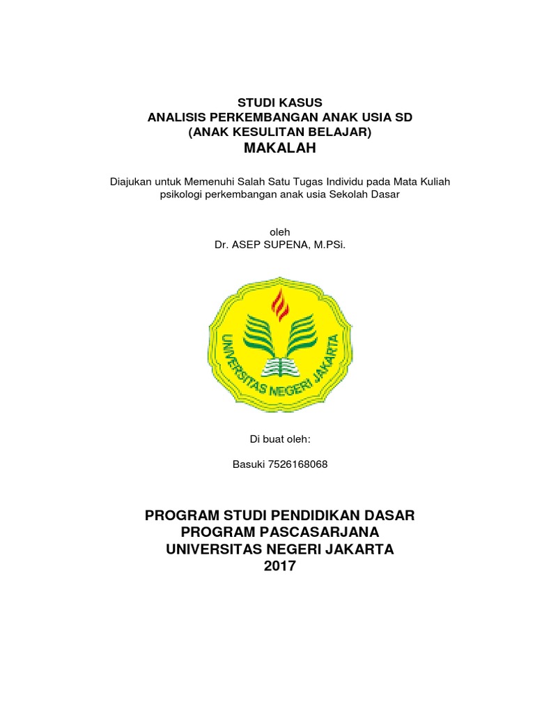 Tugas Studi Kasus Perkembangan Anak Usia SD
