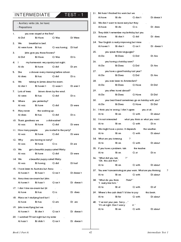 Intermediate English Grammar Test 01 | English Language | Morphology