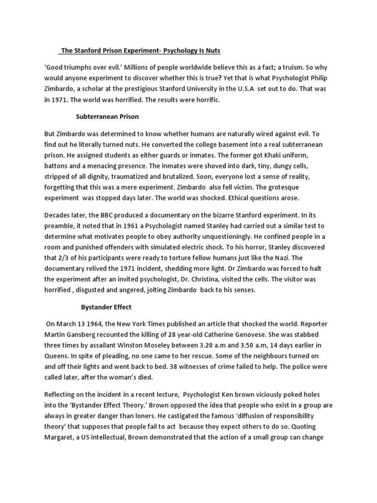 The Stanford Prison Experiment PDF Violence Injustice