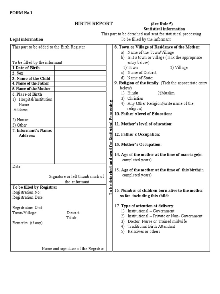 Birth Report Form No. 1 Instructions | PDF | Human Reproduction ...