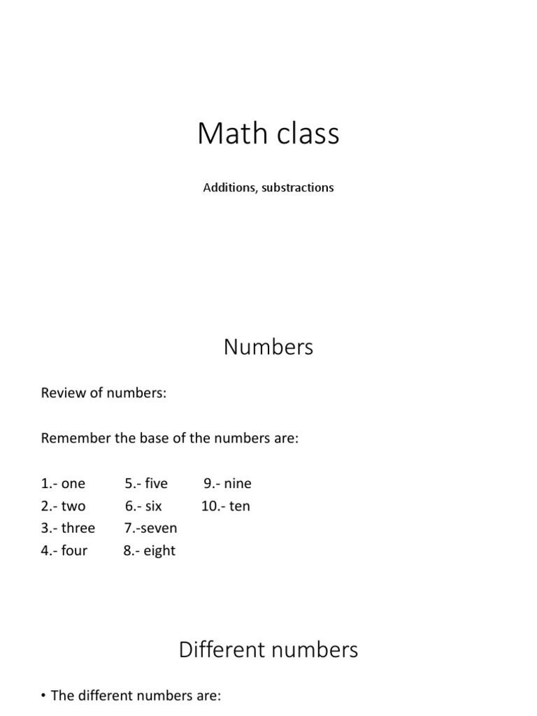 Math Class: Additions, Substractions | PDF | Home & Garden