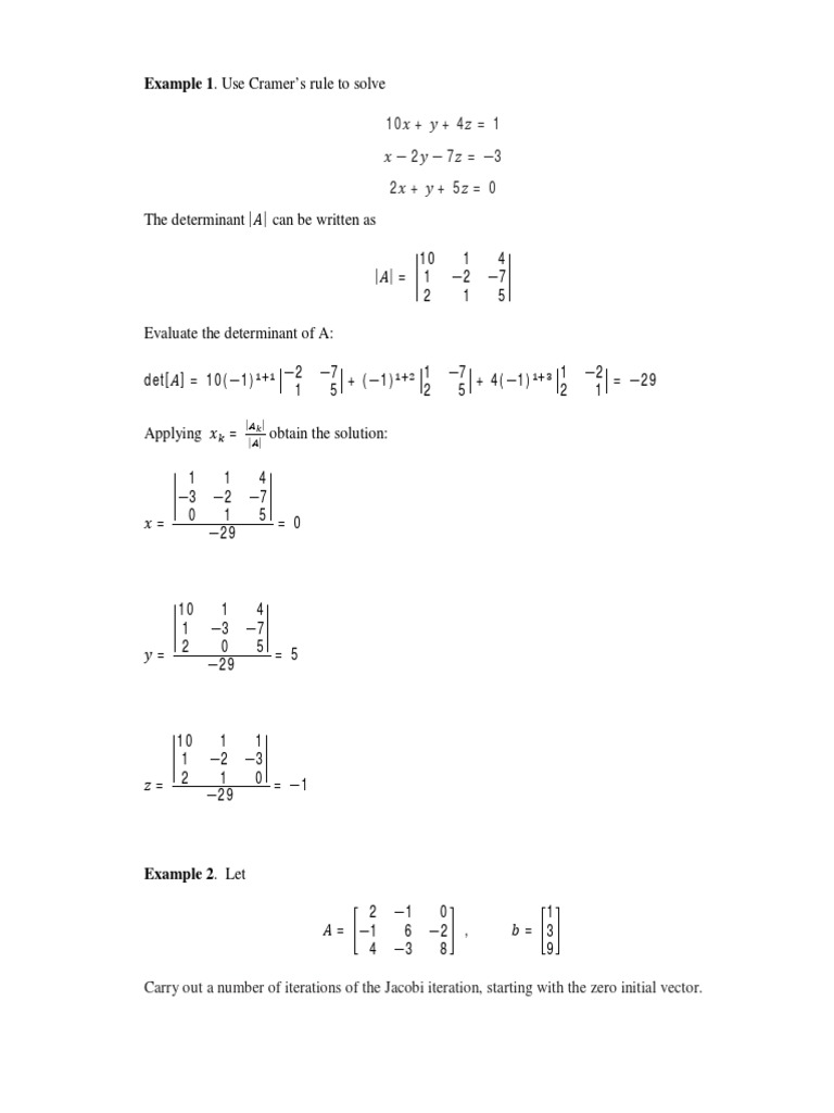 Example 1. Use Cramer's Rule To Solve PDF Applied Mathematics