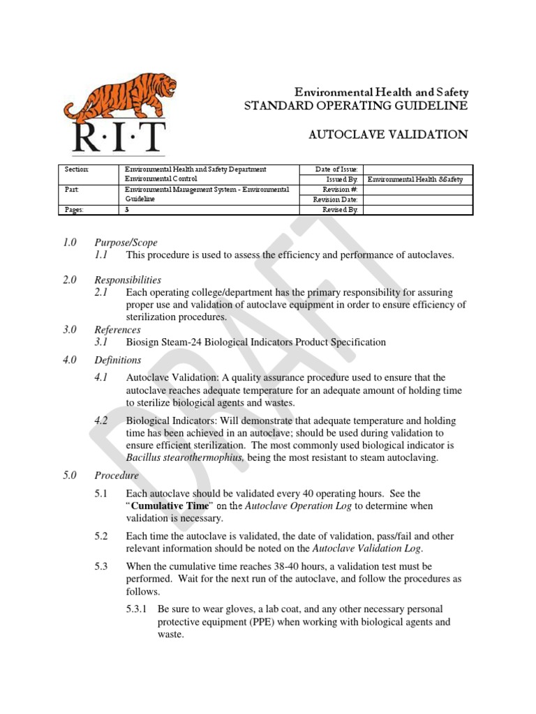 Autoclave Validation Procedure Sterilization (Microbiology
