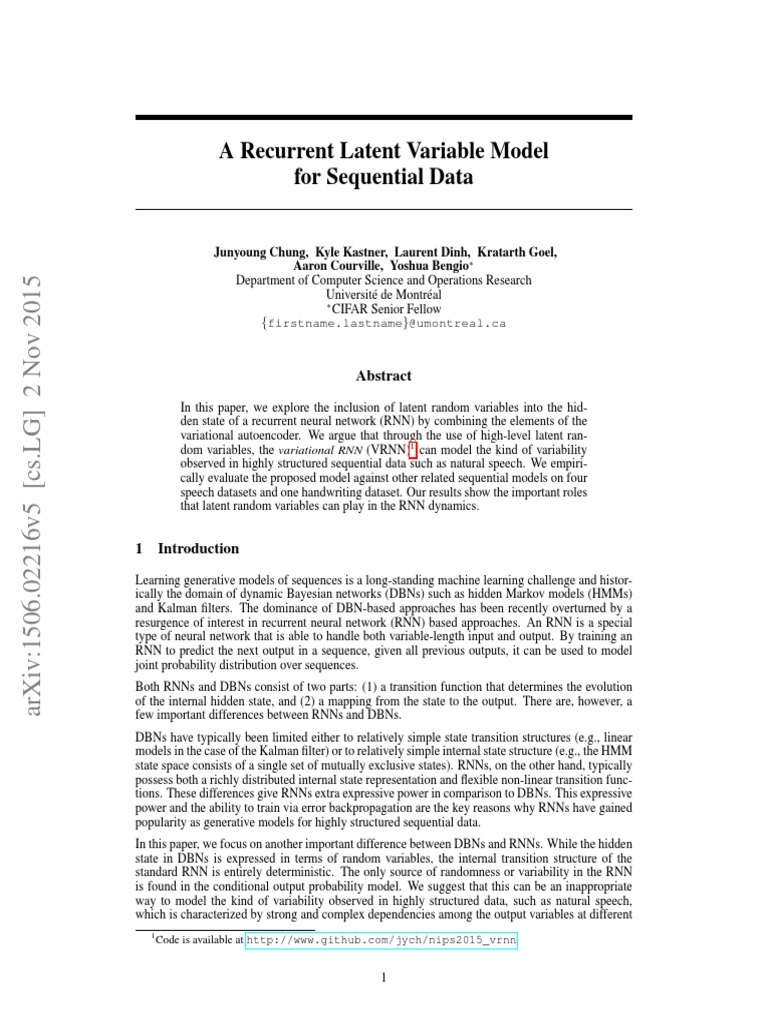 A Recurrent Latent Variable Model For Sequential Data | PDF ...
