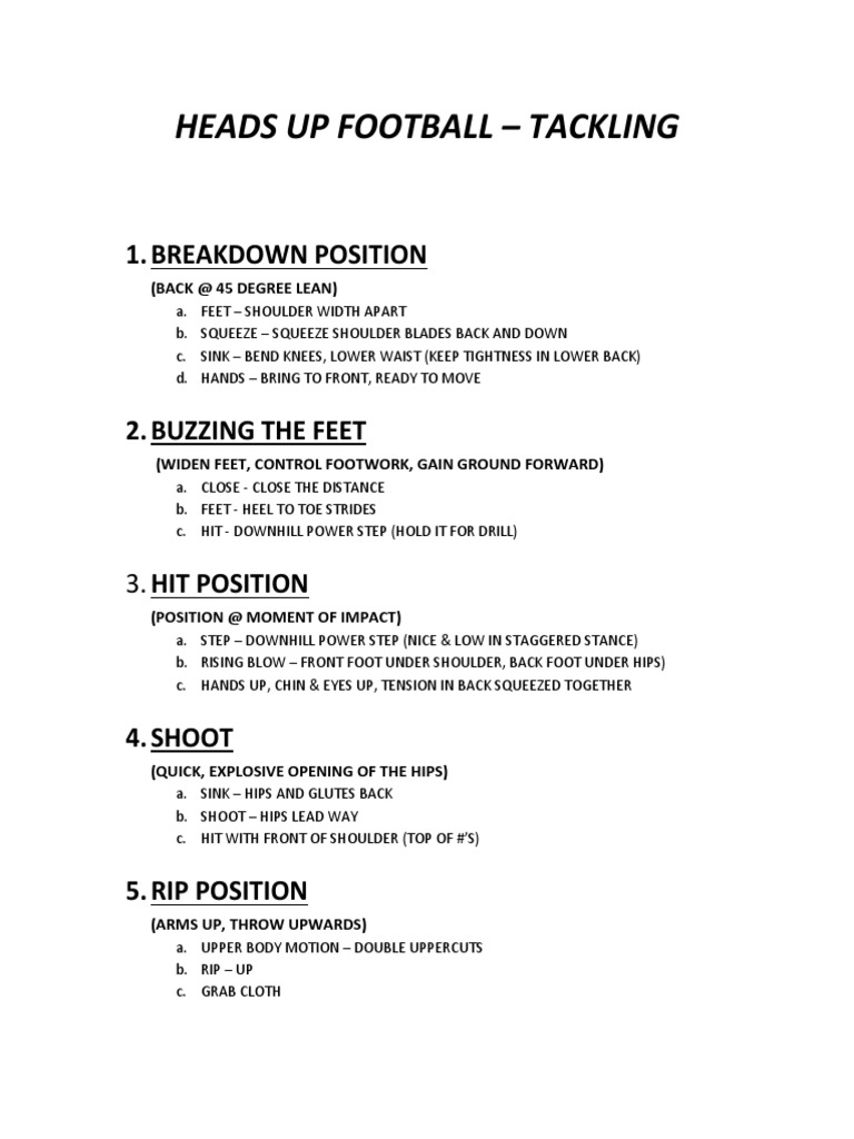 Heads Up Football Tackling 1. Breakdown Position PDF