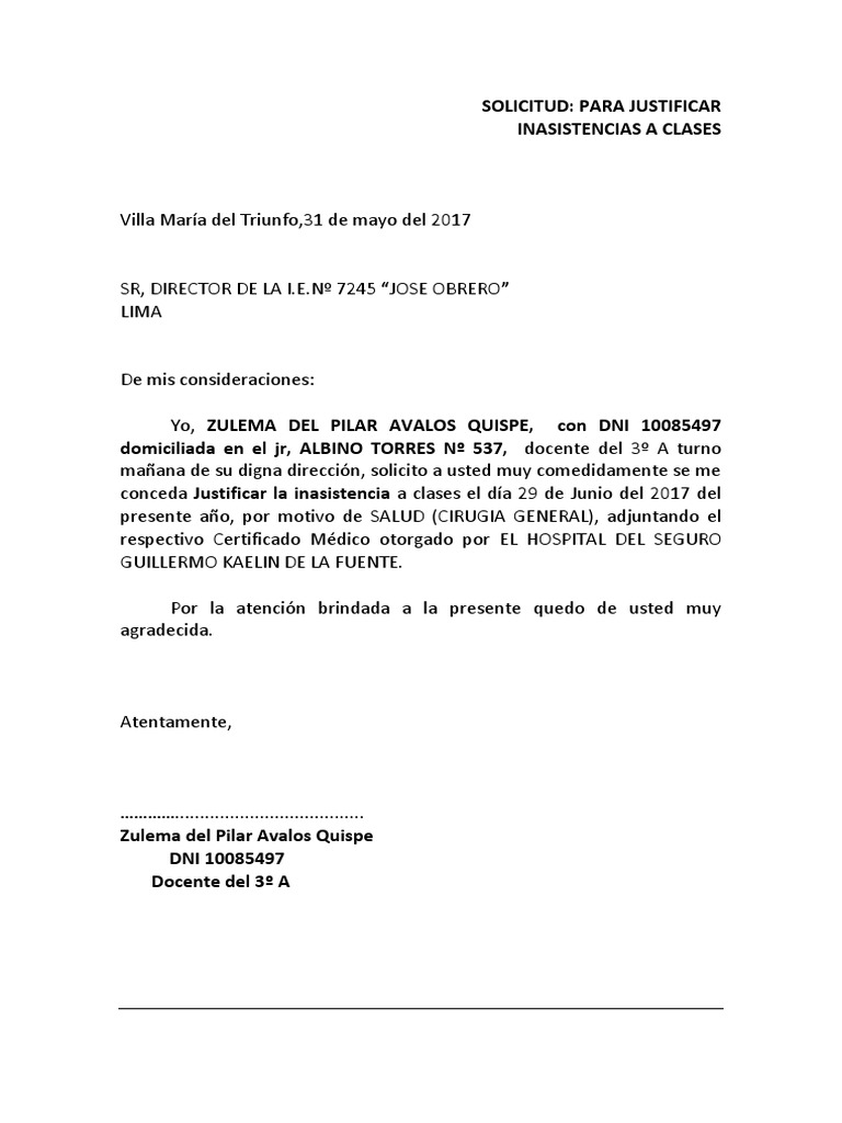 Formato Solicitud para Justificar Inasistencias A Clases  PDF