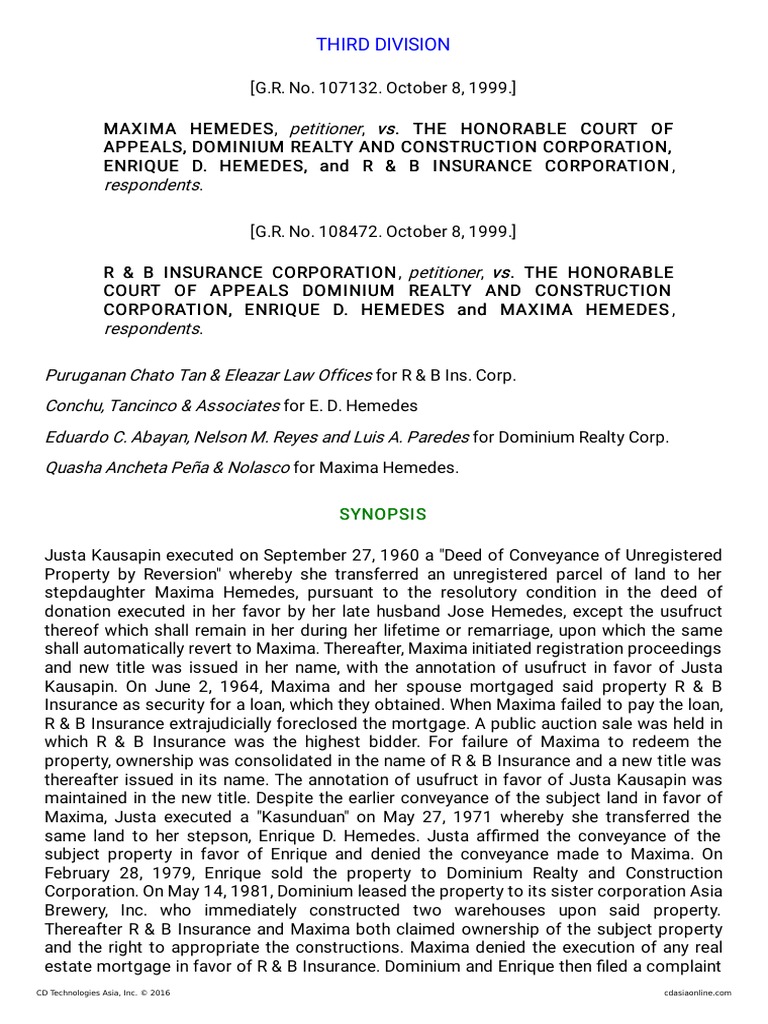 02 HEMEDES V CA PDF | PDF | Mortgage Law | Deed