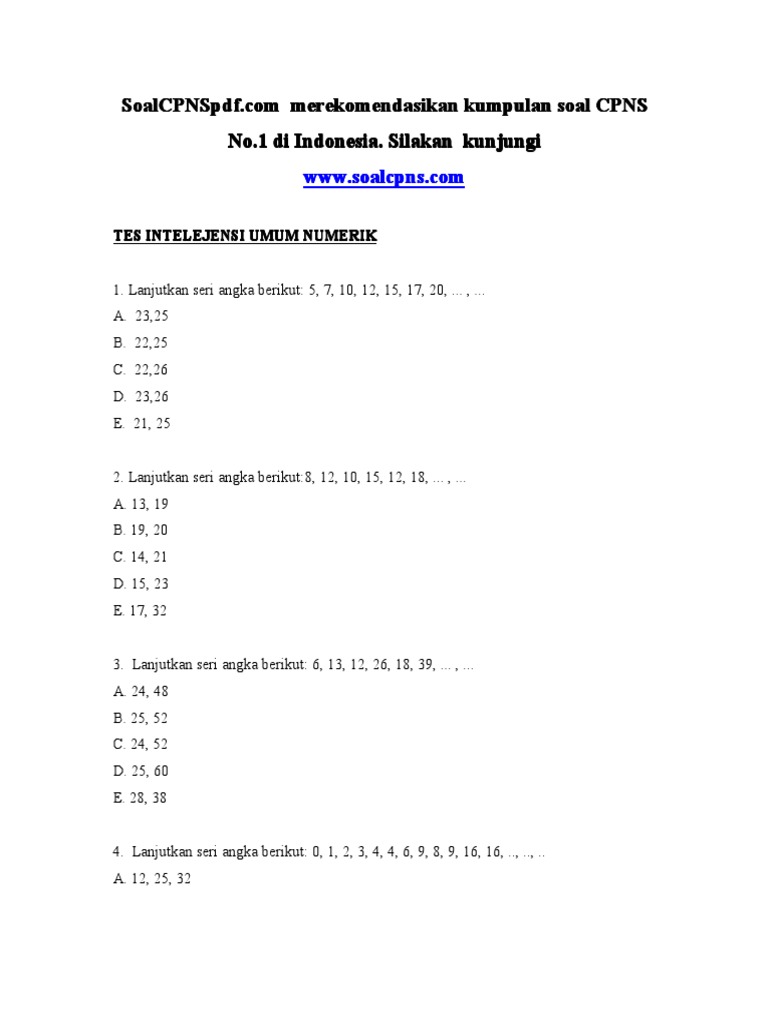 Soal Cpns Pdf Tiu Numerik Pdf
