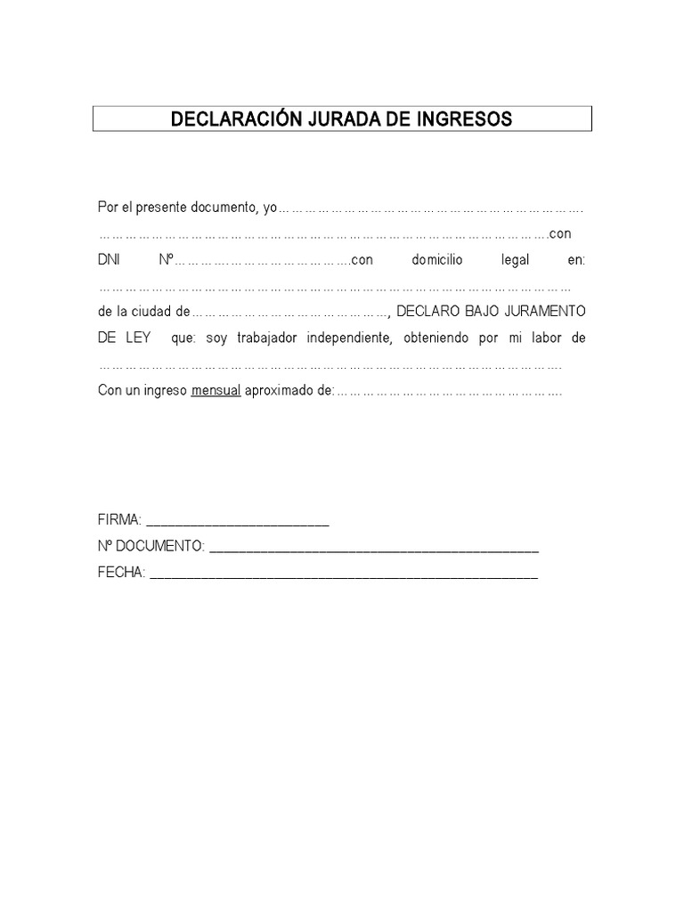 Declaracion Jurada De Ingresos Modelo Peru