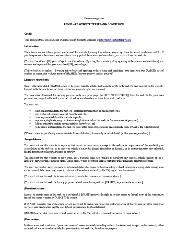 Website Terms and Conditions Template | PDF | Indemnity | Tort