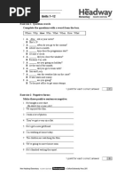 Progress Test 2 Units 7-12: Exercise 1 Question Words Complete The Questions With A Word From The Box