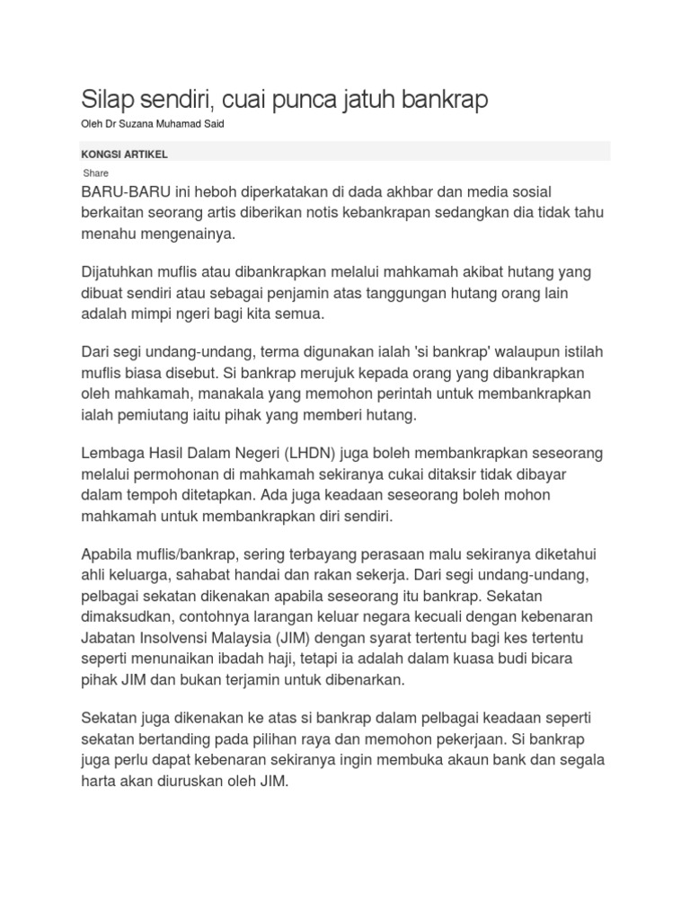 Adakah Orang Bankrap Boleh Buat Surat Serah Kuasa Pa