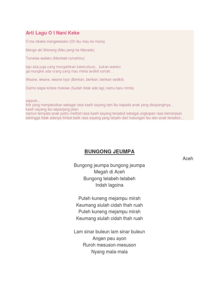 Arti Lagu O Ina Ni Keke Pendukung Ilmu