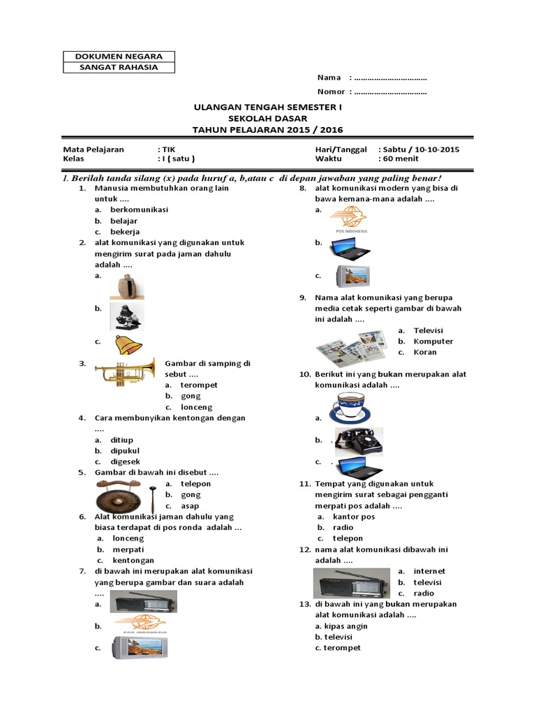 Soal Uas Tik Kls 1 Sd