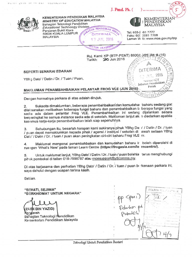Contoh Surat Anjur Taklimat Pbd