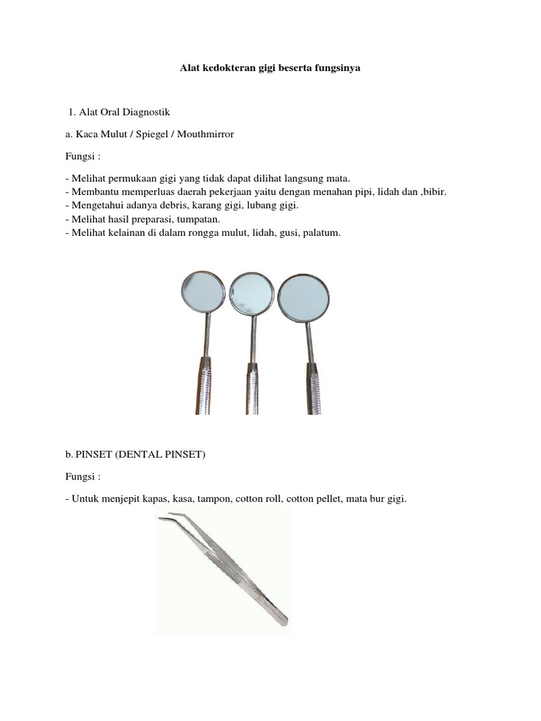 Alat Kedokteran Gigi Beserta Fungsinya