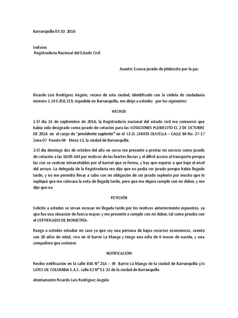 Ejemplo De Carta De Excusa Para Niños  Richard Torres ejemplo de carta