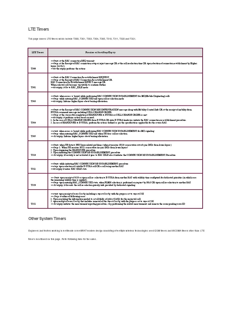 Overview of LTE T311 Timer Functions | PDF | Telecommunications ...