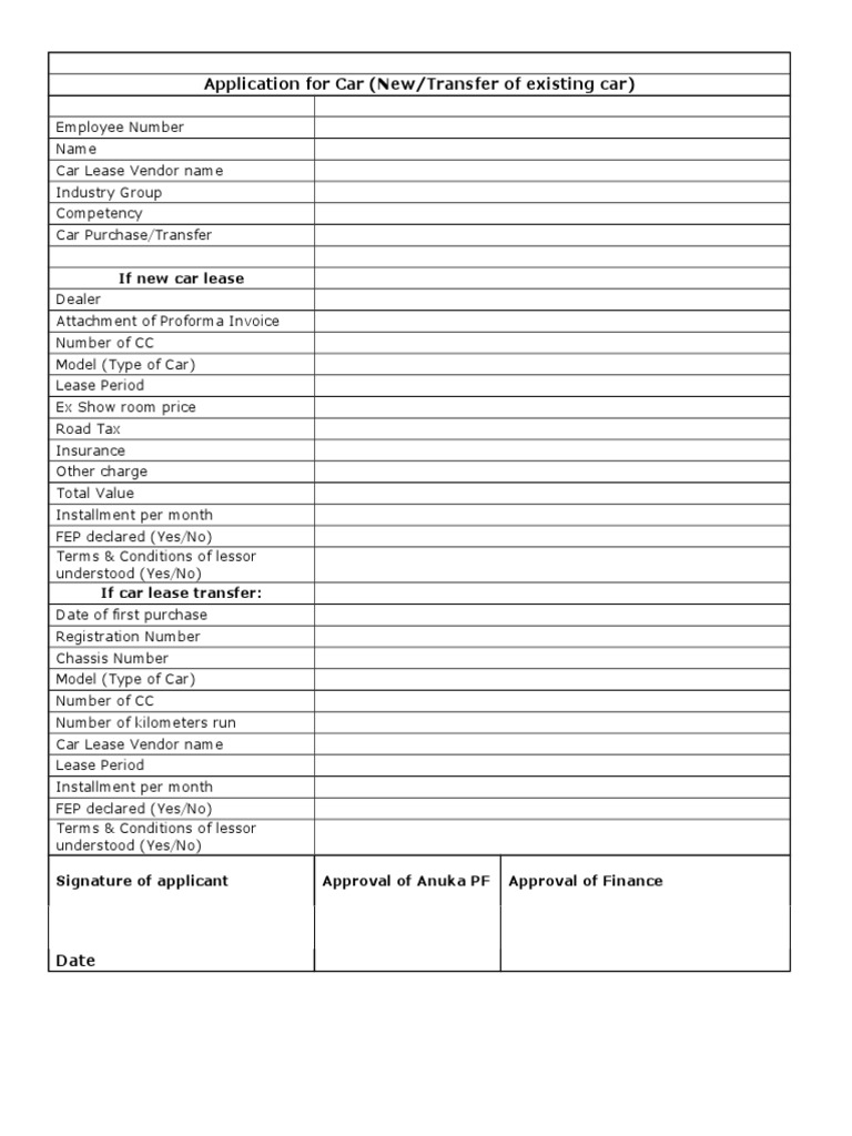 Car Lease Application Form | PDF