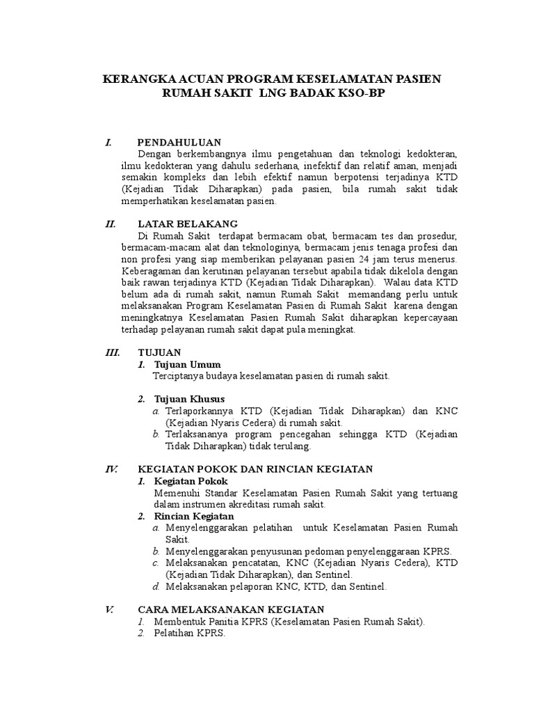 Kerangka Acuan Program Keselamatan Pasien Rumah Sakit Lng 