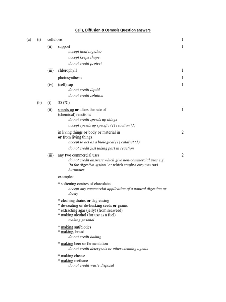 Cells, Diffusion & Osmosis Question Answers PDF Vacuole Cell