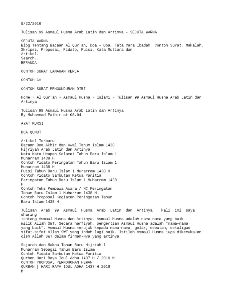 324899802 Tulisan 99 Asmaul Husna Arab Latin Dan Artinya SEJUTA