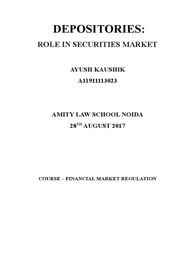 Meaning of Depository PDF Securities (Finance) Financial Markets