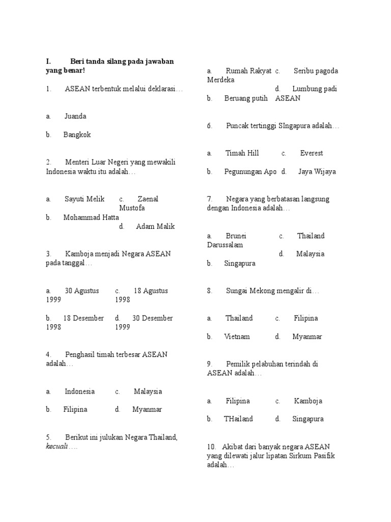 Soal Tentang Asean Ips